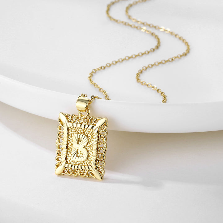 Square 14K Gold Alphabet Necklace