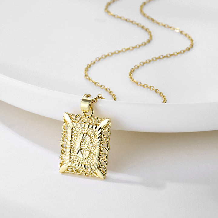 Square 14K Gold Alphabet Necklace