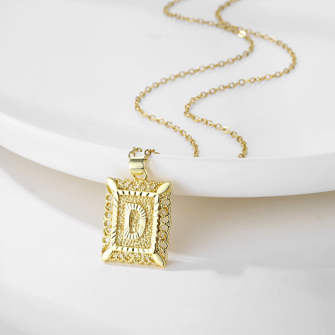 Square 14K Gold Alphabet Necklace