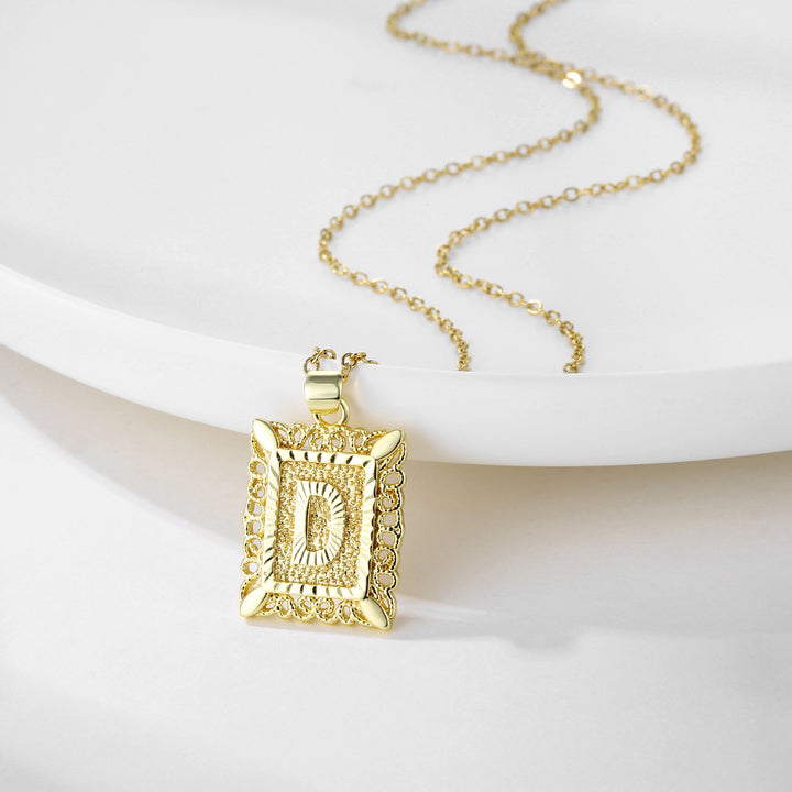 Square 14K Gold Alphabet Necklace