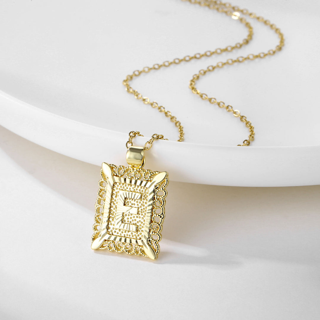 Square 14K Gold Alphabet Necklace
