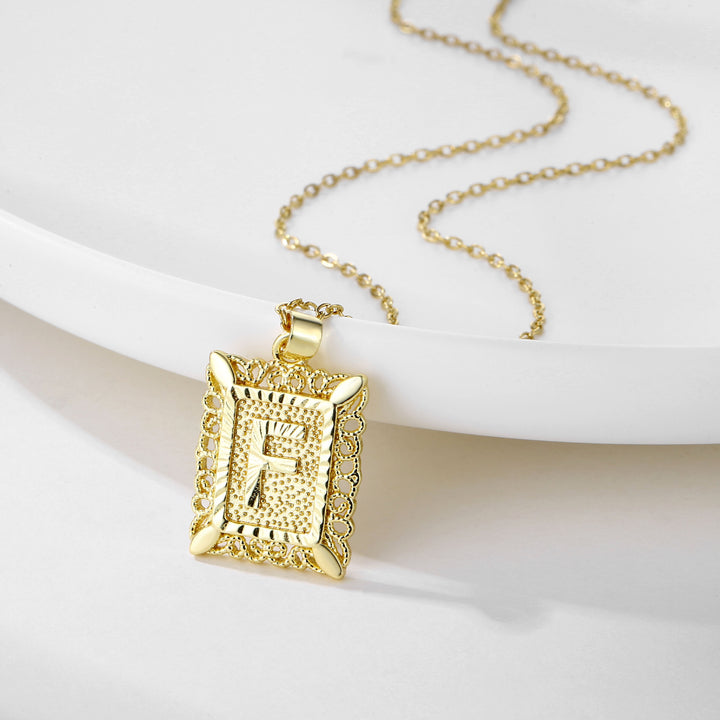 Square 14K Gold Alphabet Necklace