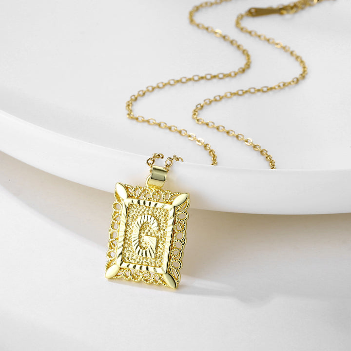 Square 14K Gold Alphabet Necklace