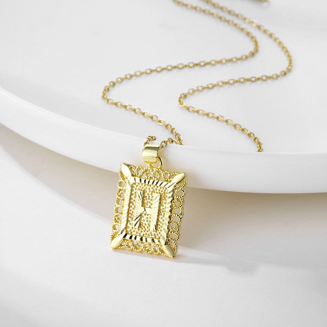 Square 14K Gold Alphabet Necklace