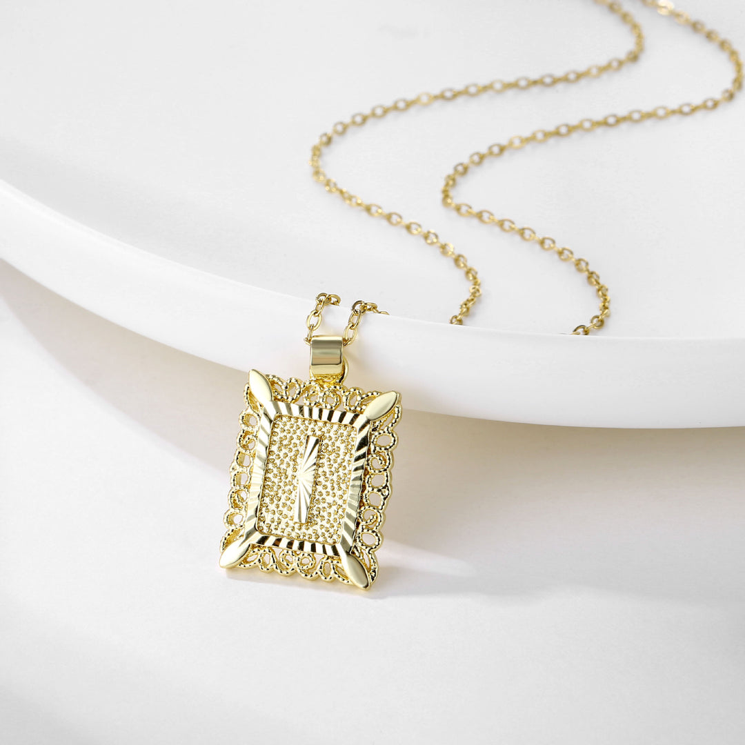 Square 14K Gold Alphabet Necklace