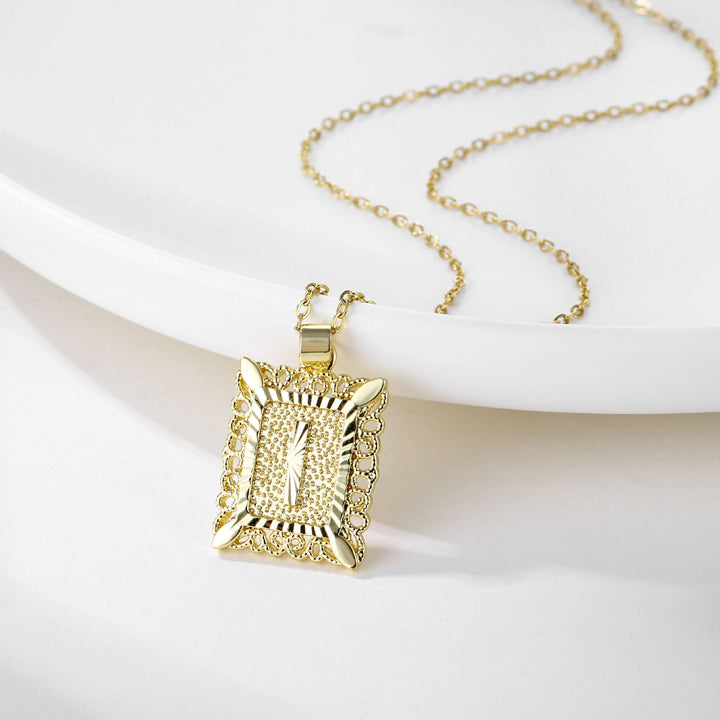 Square 14K Gold Alphabet Necklace