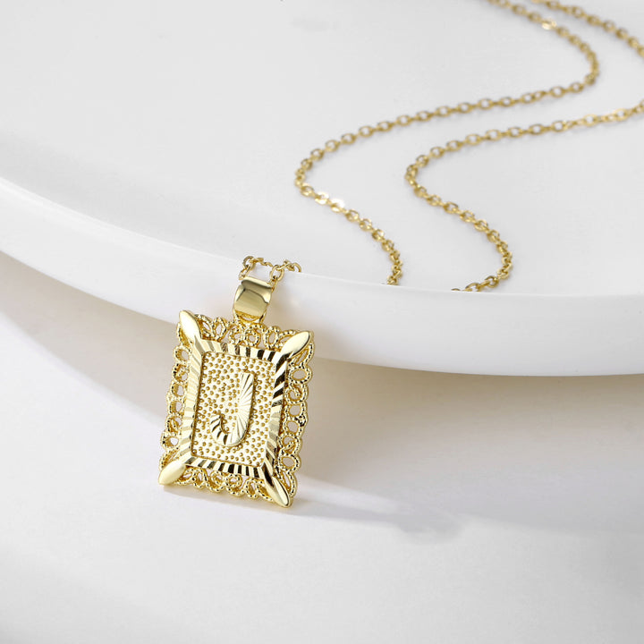 Square 14K Gold Alphabet Necklace