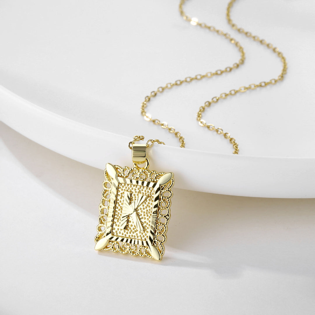 Square 14K Gold Alphabet Necklace