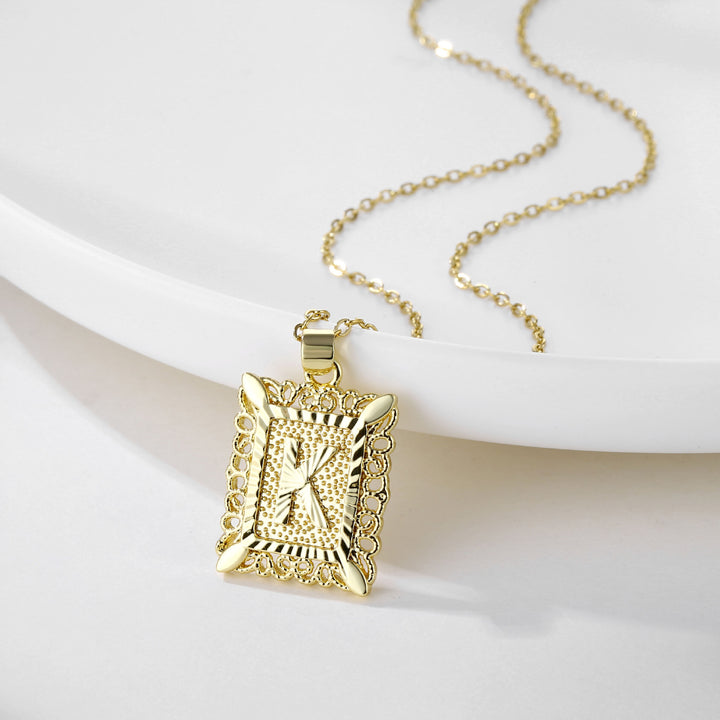 Square 14K Gold Alphabet Necklace