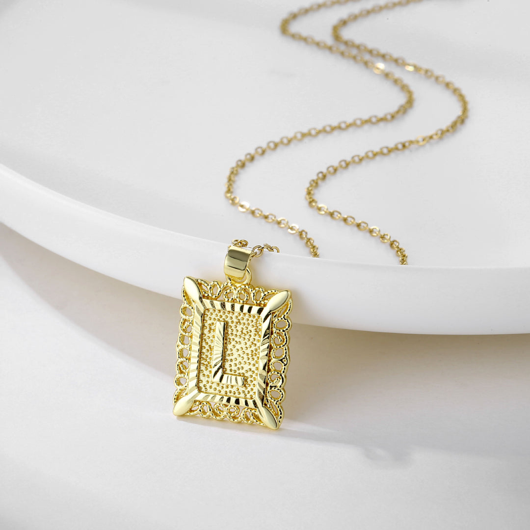 Square 14K Gold Alphabet Necklace