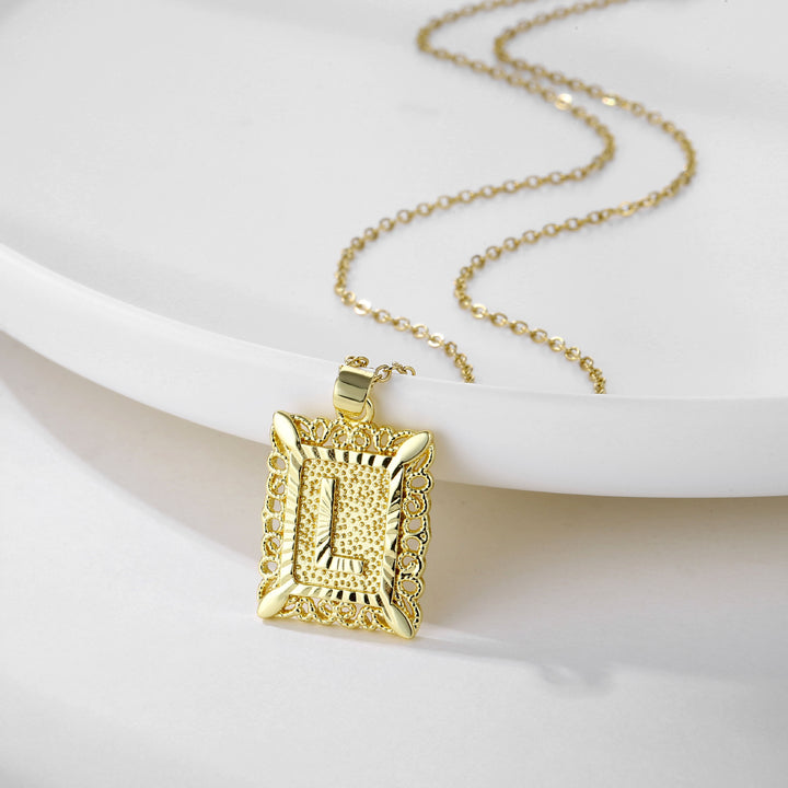 Square 14K Gold Alphabet Necklace