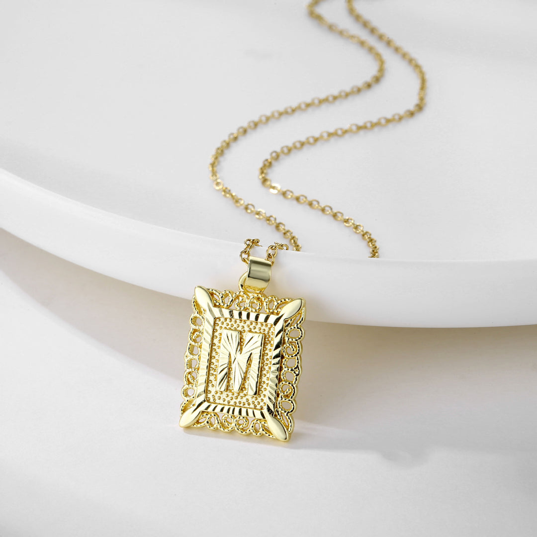 Square 14K Gold Alphabet Necklace