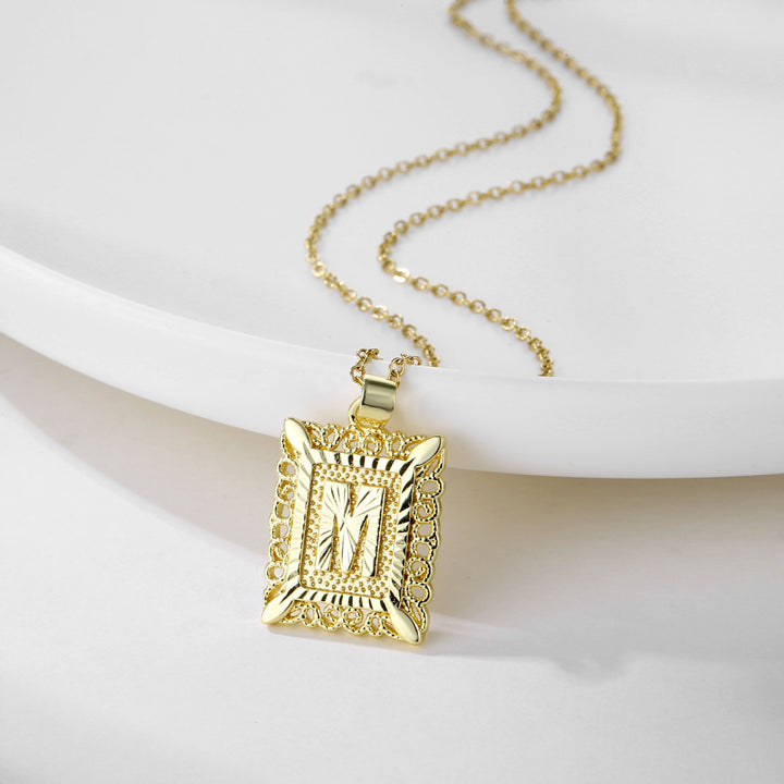 Square 14K Gold Alphabet Necklace