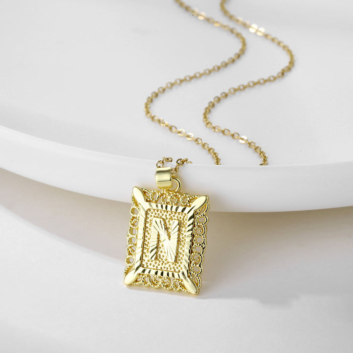 Square 14K Gold Alphabet Necklace