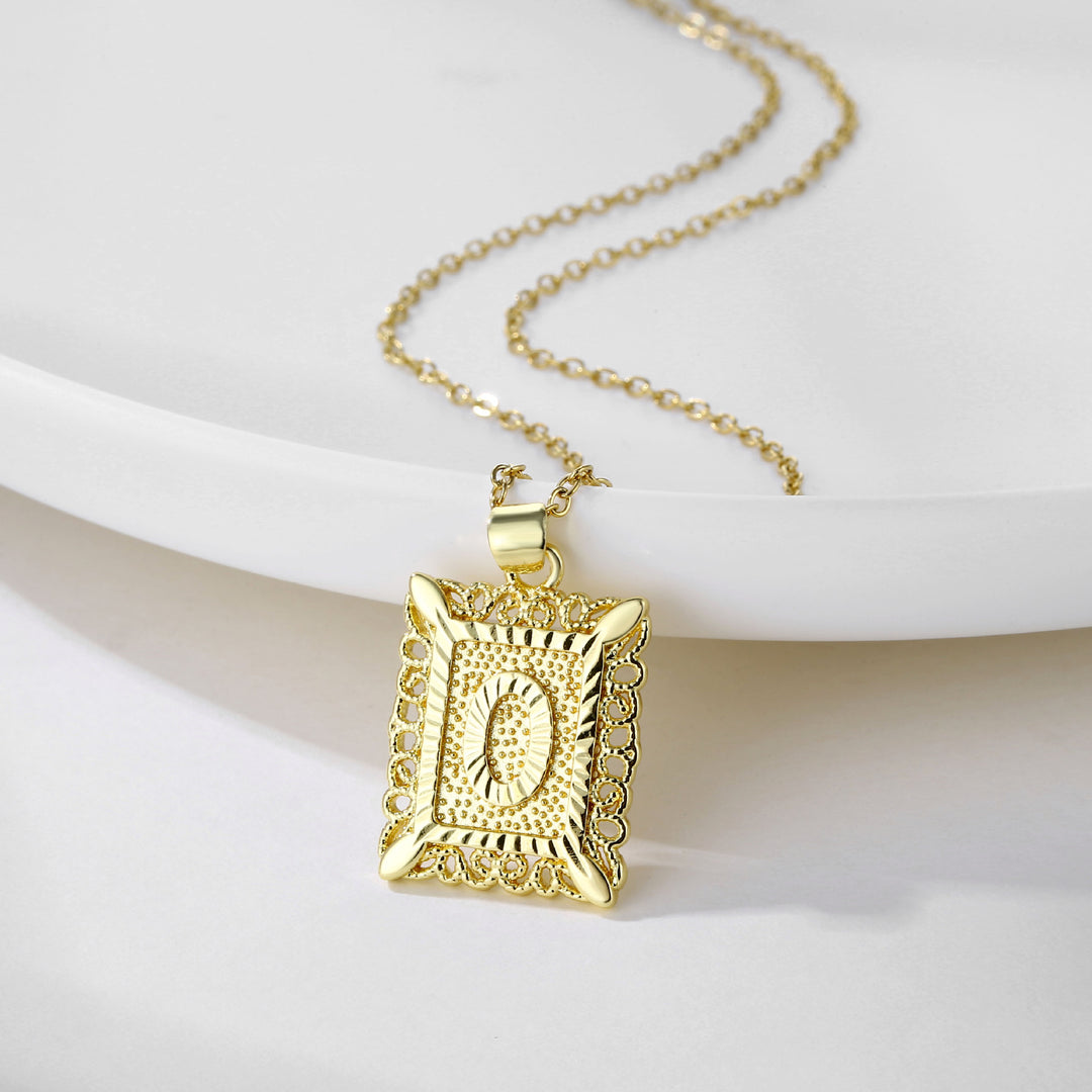 Square 14K Gold Alphabet Necklace