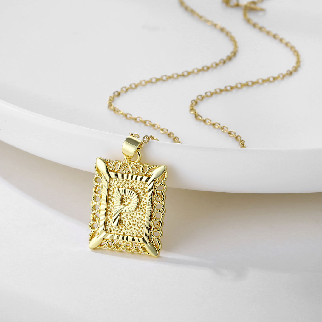 Square 14K Gold Alphabet Necklace