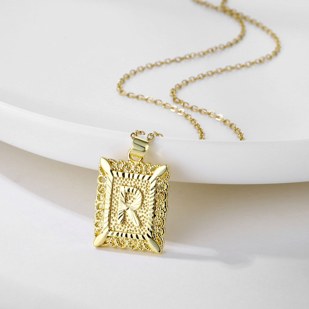 Square 14K Gold Alphabet Necklace