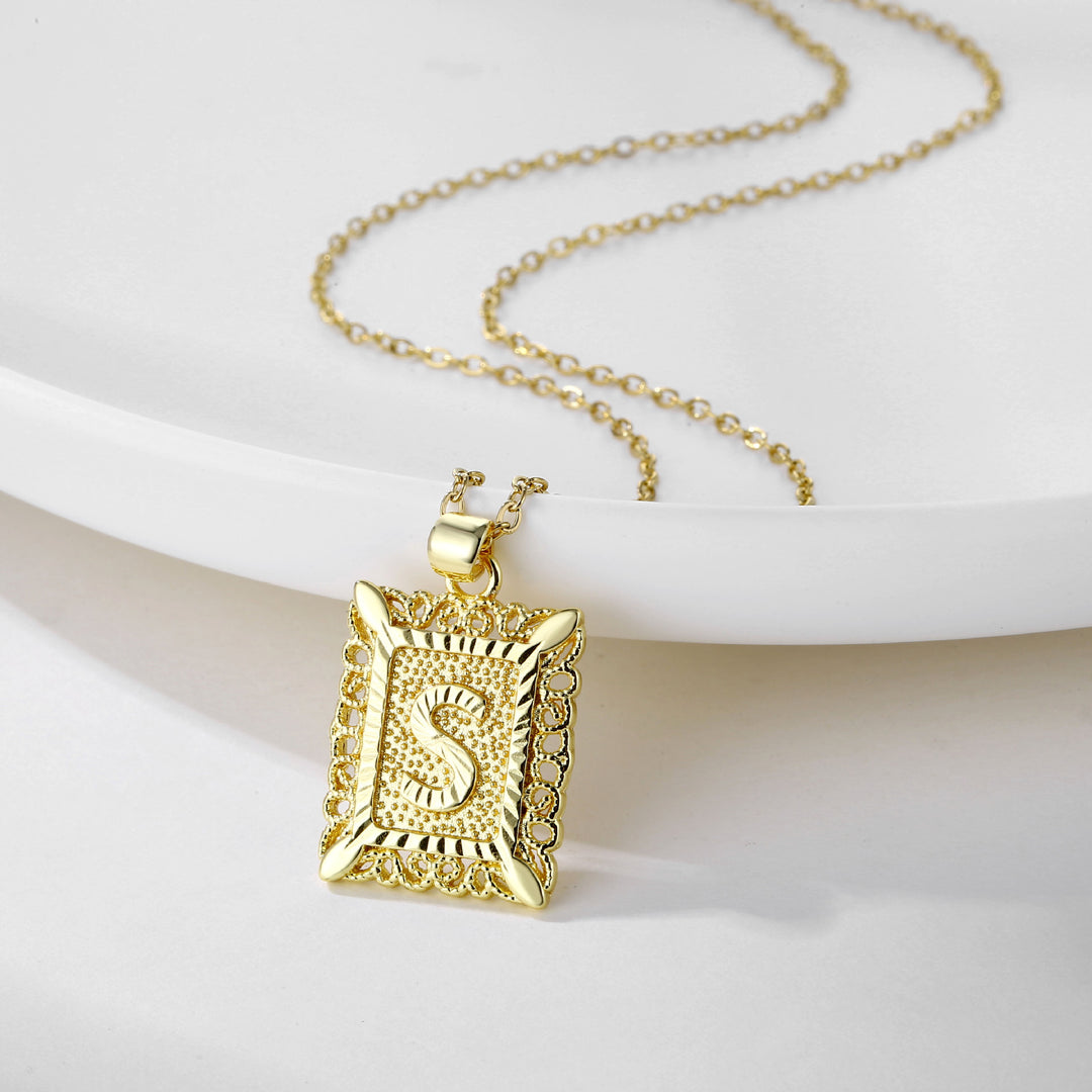 Square 14K Gold Alphabet Necklace