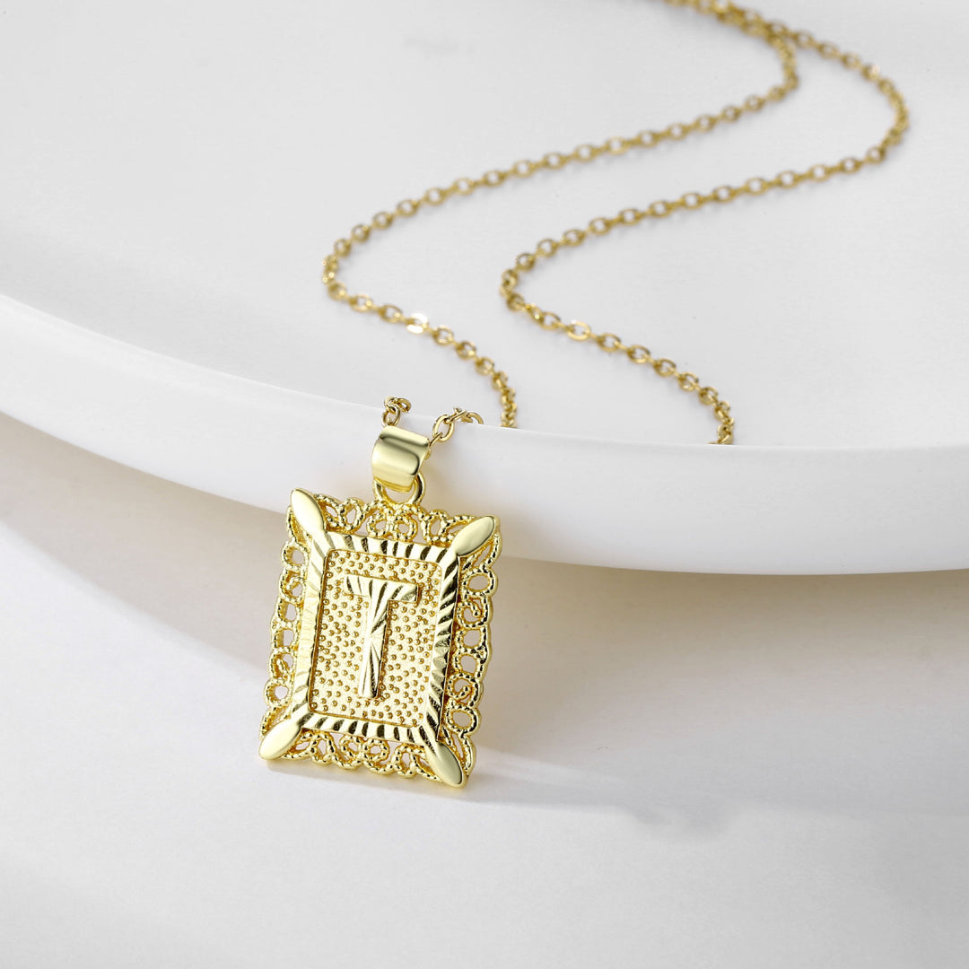 Square 14K Gold Alphabet Necklace