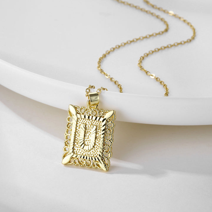 Square 14K Gold Alphabet Necklace