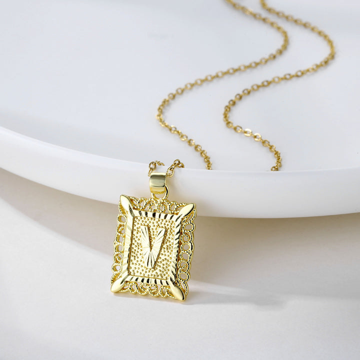 Square 14K Gold Alphabet Necklace