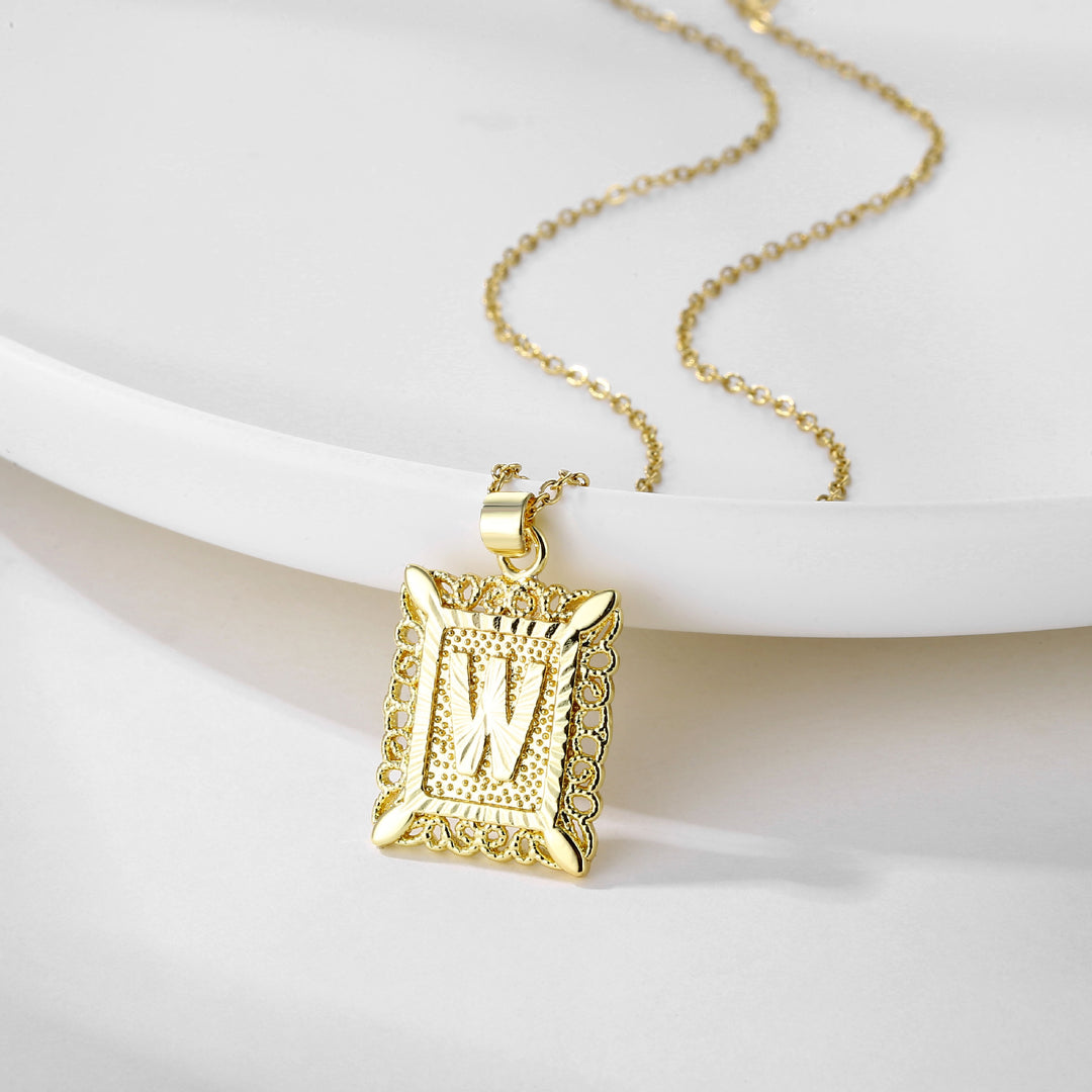Square 14K Gold Alphabet Necklace