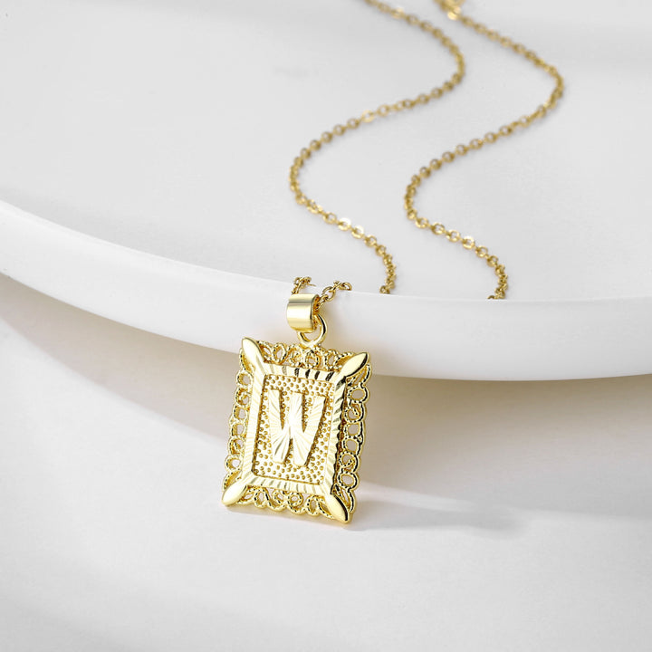 Square 14K Gold Alphabet Necklace