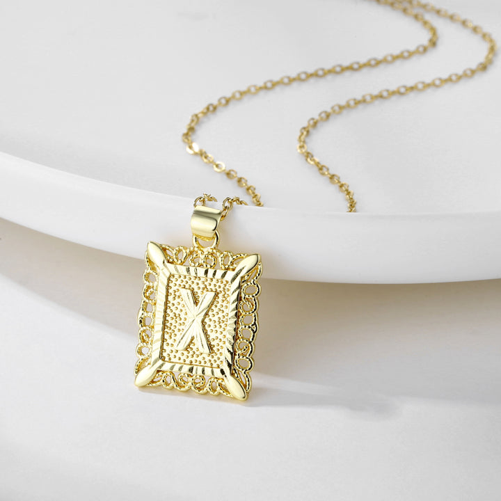 Square 14K Gold Alphabet Necklace