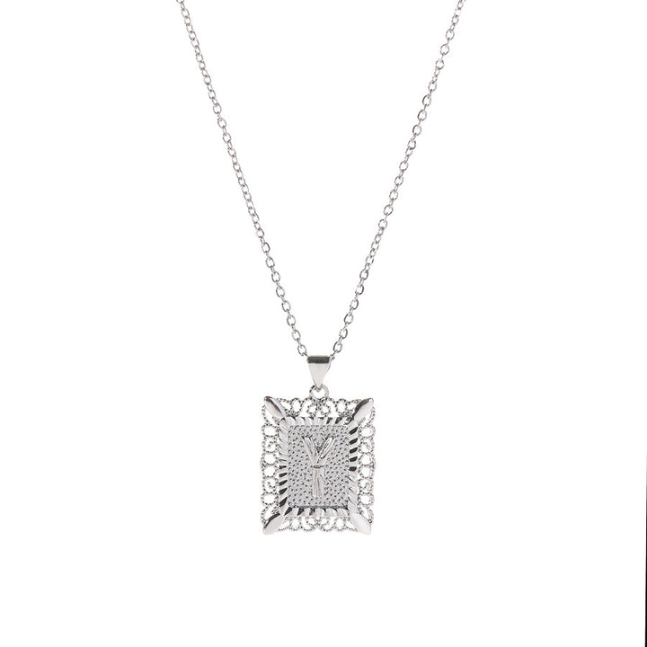 Square 14K Gold Alphabet Necklace