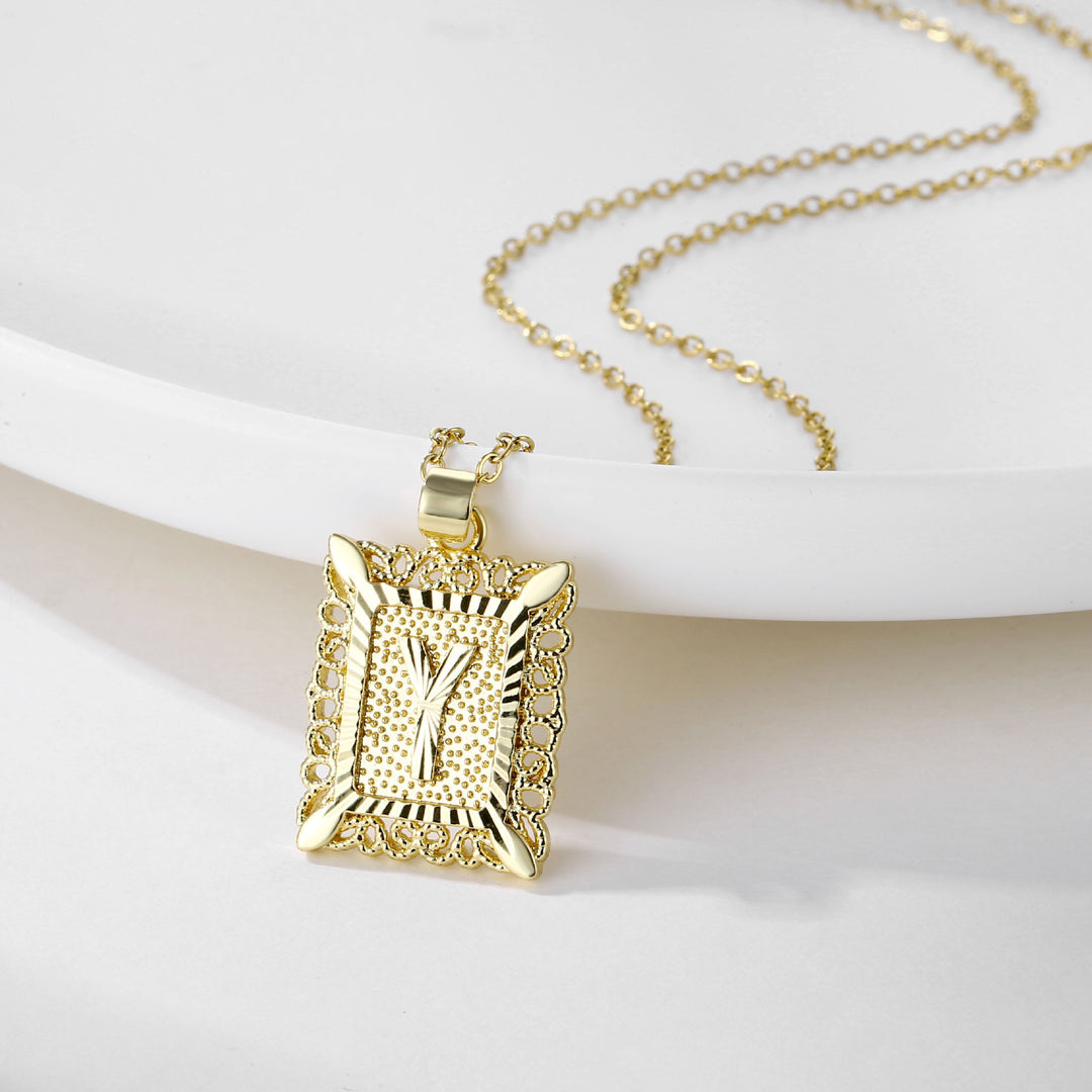 Square 14K Gold Alphabet Necklace