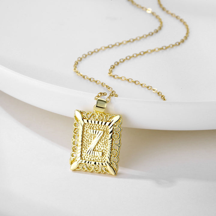 Square 14K Gold Alphabet Necklace