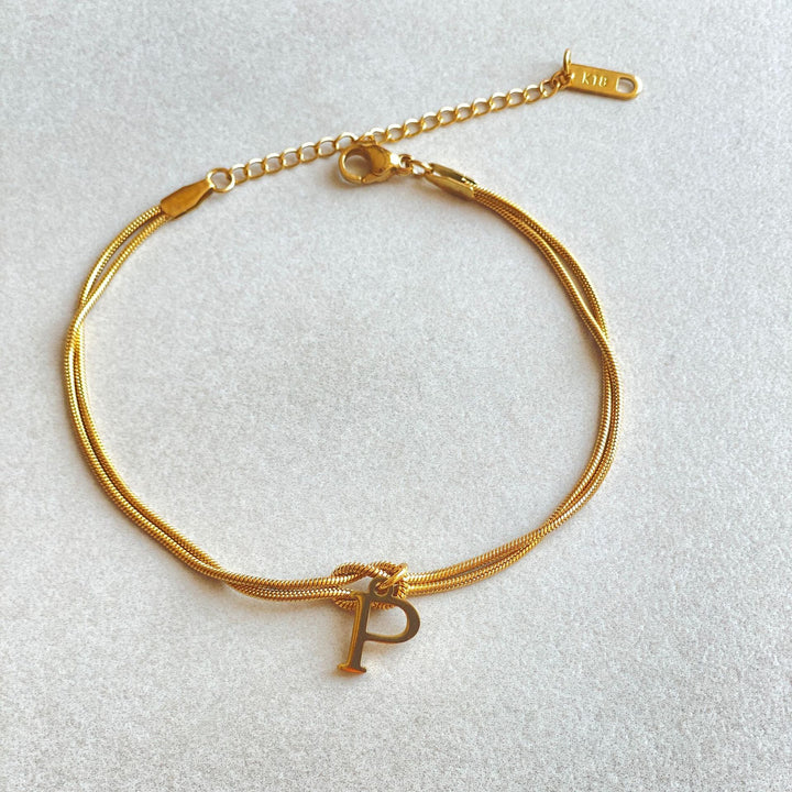 26 Letter Pendant Handmade Knotted Herringbone Snake Chain Couple Bracelet