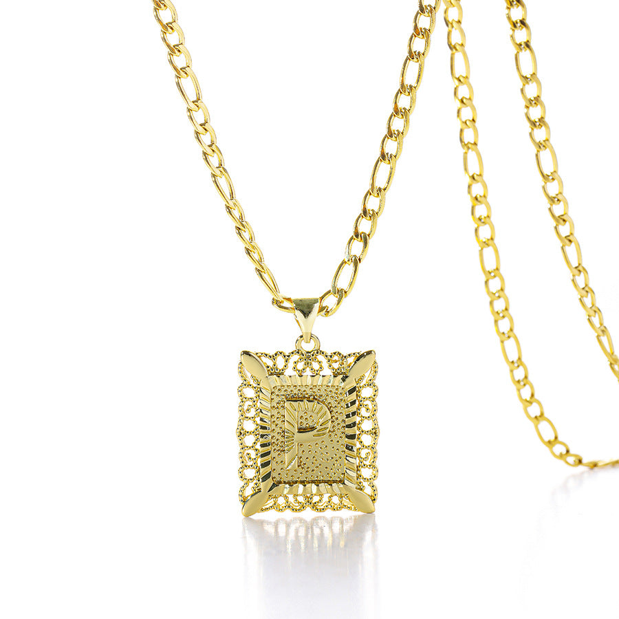 Square 14K Gold Alphabet Necklace