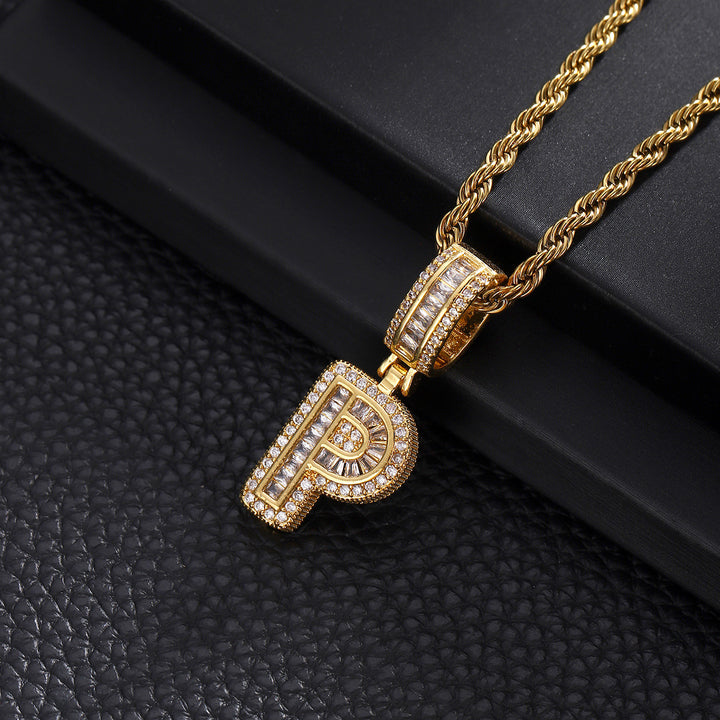 Full-Diamond Letter Cuban Link Necklace (26 Letters Optional | Gold/Silver Dual Tone)