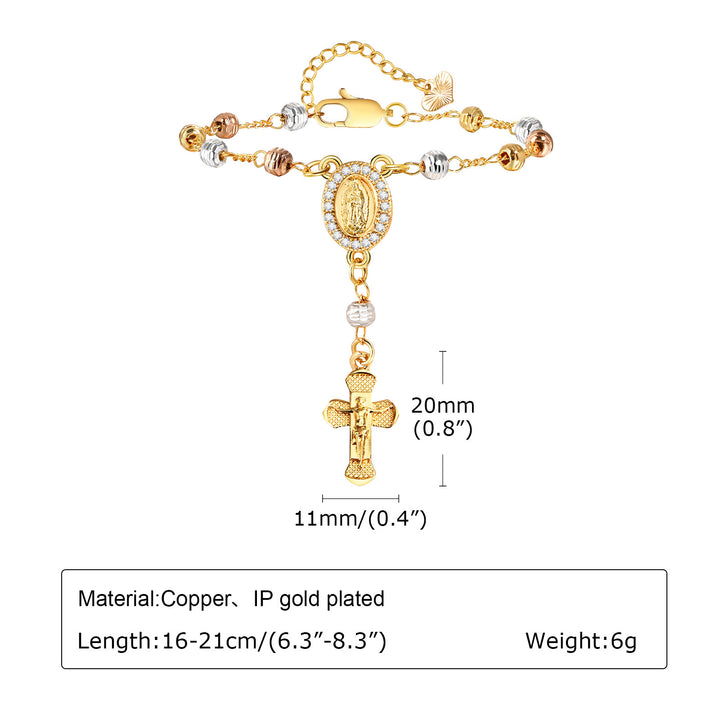 Oval Virgin Mary & Cross Beaded Bracelet