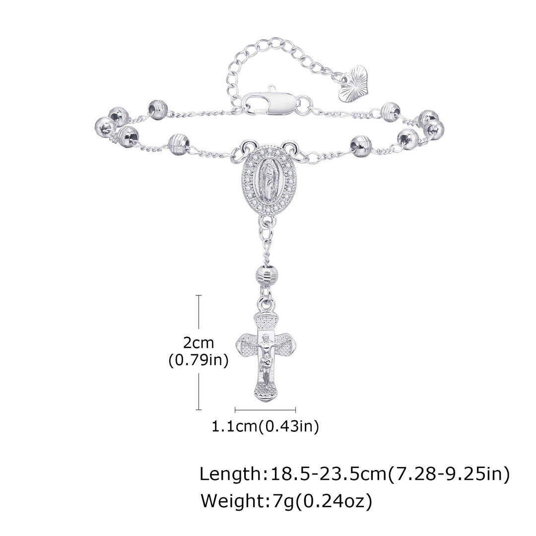 Oval Virgin Mary & Cross Beaded Bracelet