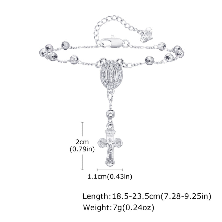 Oval Virgin Mary & Cross Beaded Bracelet