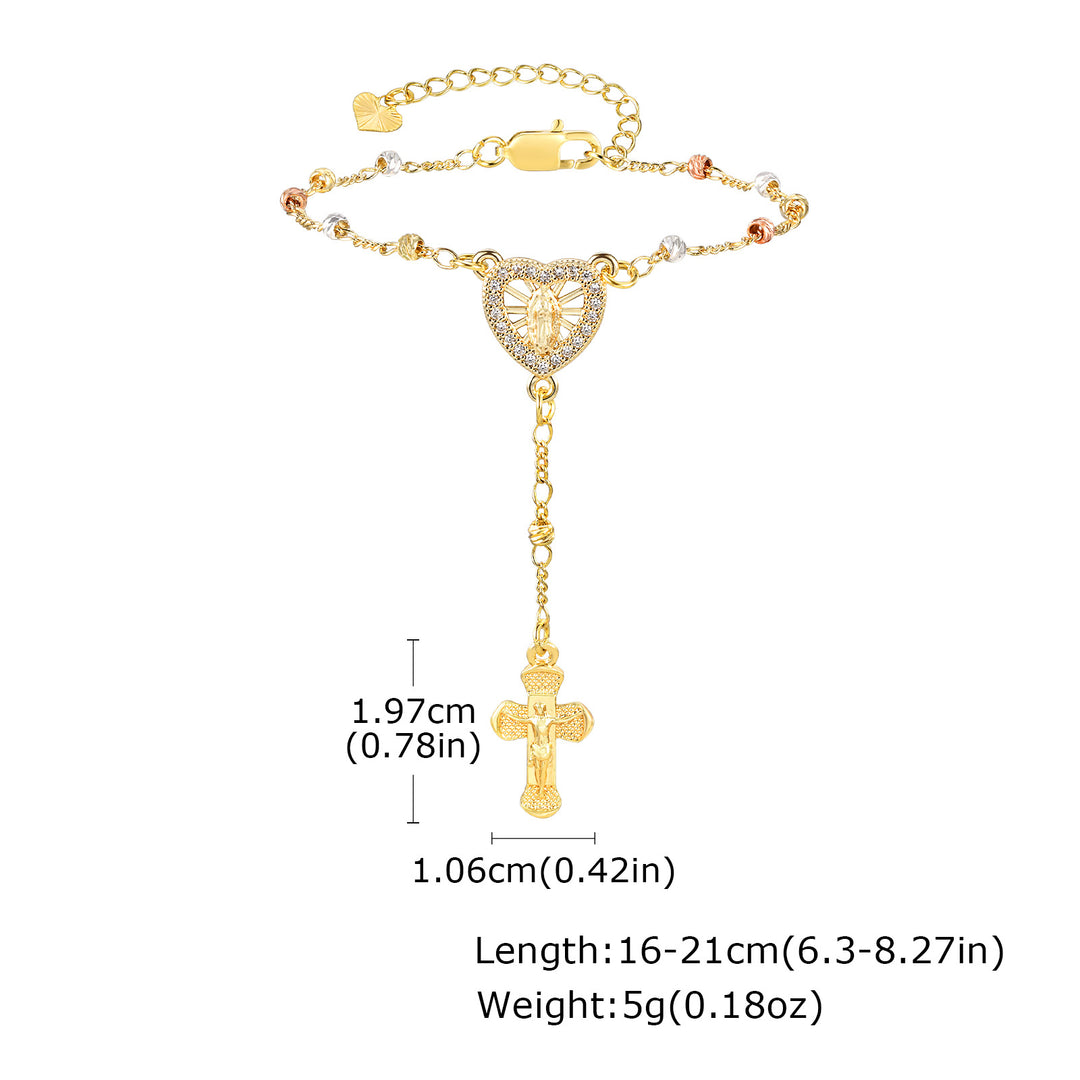 Oval Virgin Mary & Cross Beaded Bracelet