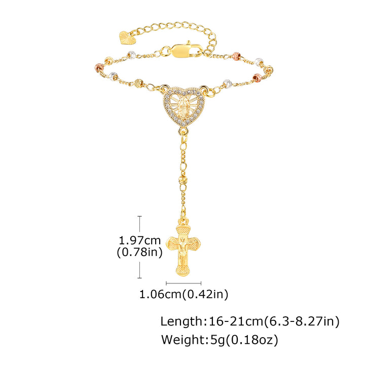 Oval Virgin Mary & Cross Beaded Bracelet