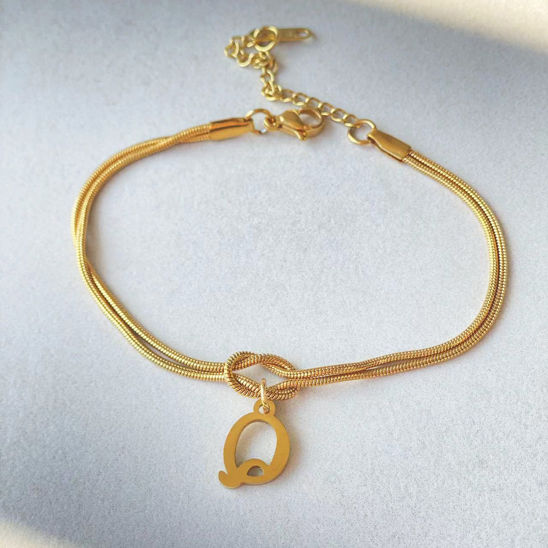26 Letter Pendant Handmade Knotted Herringbone Snake Chain Couple Bracelet