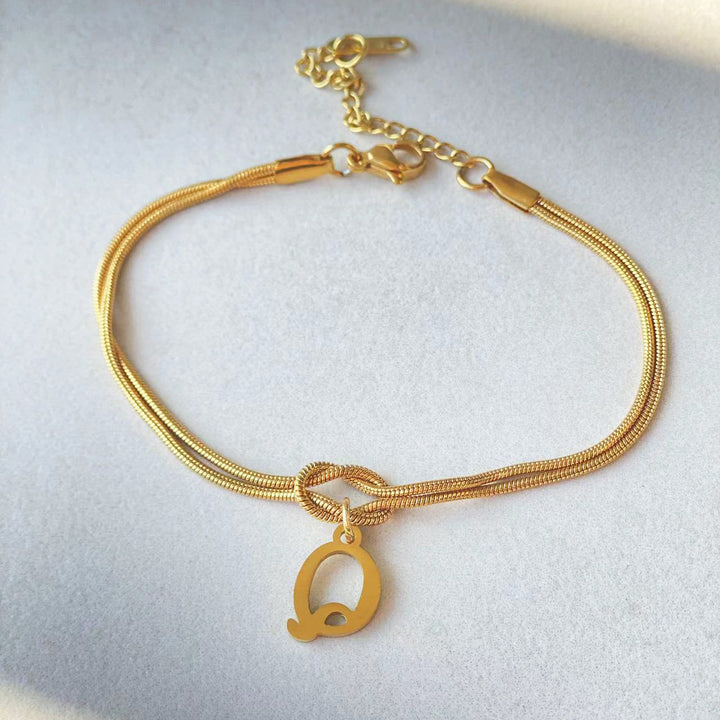 26 Letter Pendant Handmade Knotted Herringbone Snake Chain Couple Bracelet