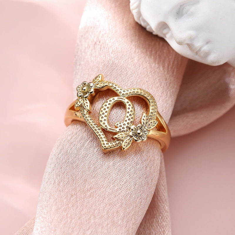 Fresh Sweet Creative Style  Rose Dual-Tone 26-Letter Open Ring