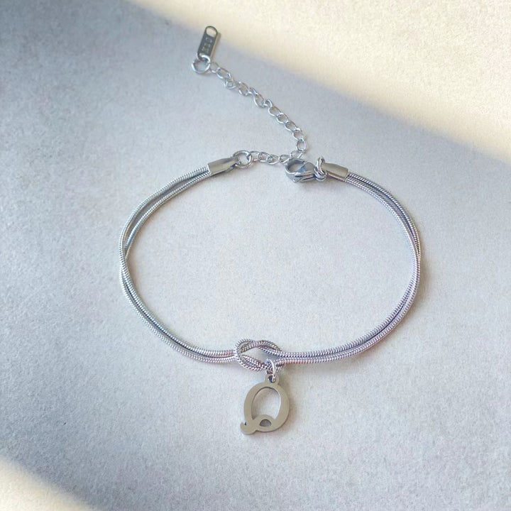 26 Letter Pendant Handmade Knotted Herringbone Snake Chain Couple Bracelet