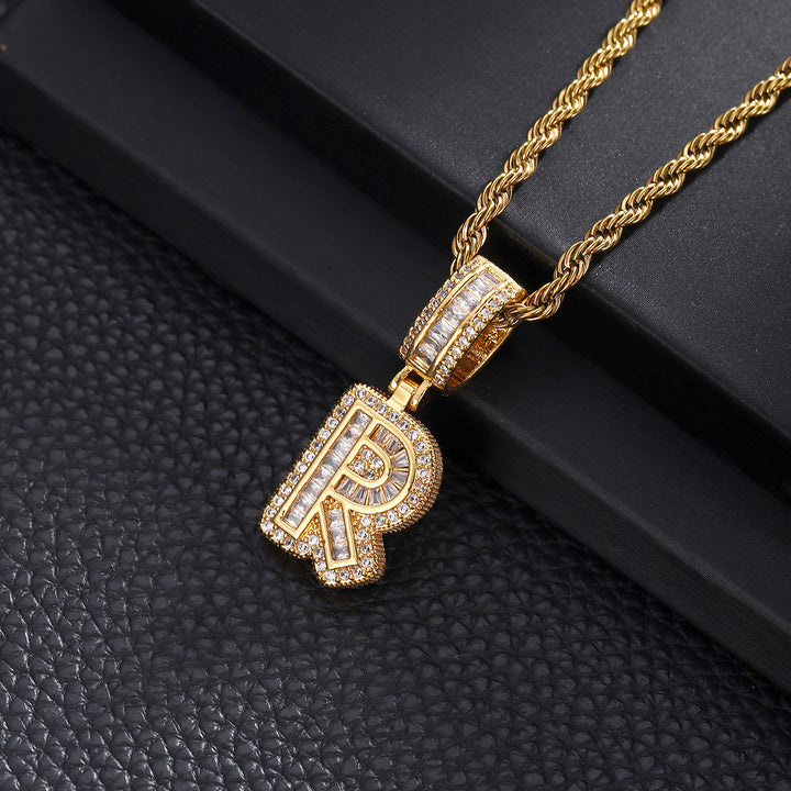 Full-Diamond Letter Cuban Link Necklace (26 Letters Optional | Gold/Silver Dual Tone)