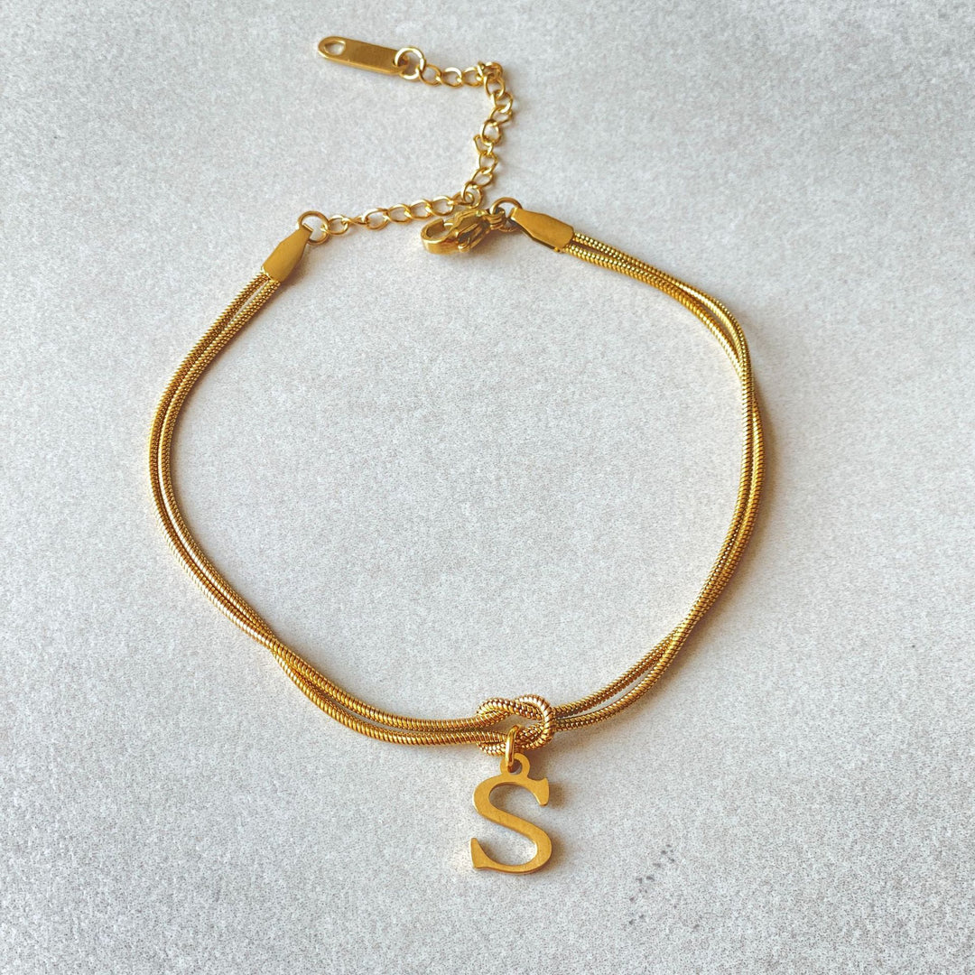 26 Letter Pendant Handmade Knotted Herringbone Snake Chain Couple Bracelet