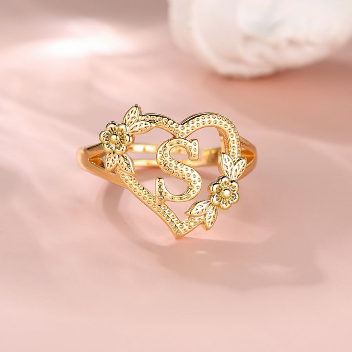 Fresh Sweet Creative Style  Rose Dual-Tone 26-Letter Open Ring
