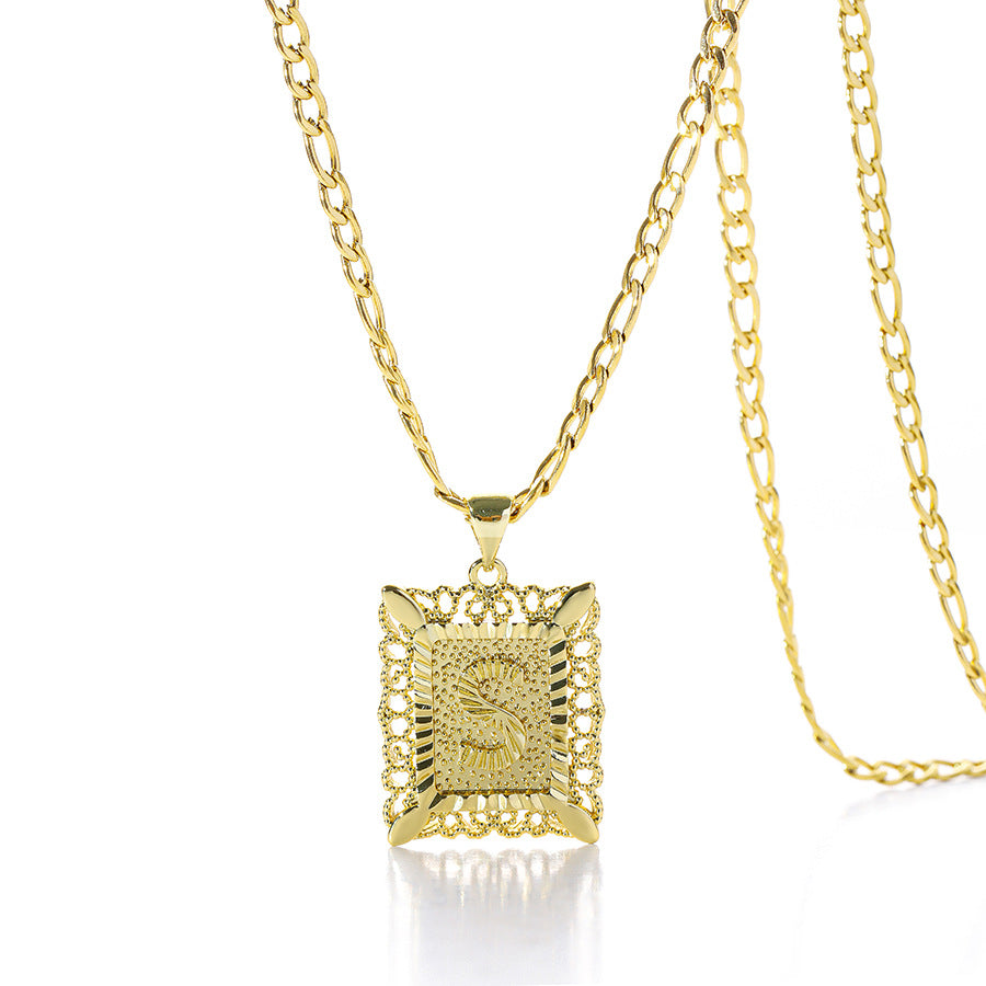 Square 14K Gold Alphabet Necklace