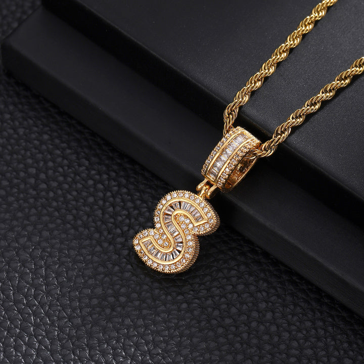 Full-Diamond Letter Cuban Link Necklace (26 Letters Optional | Gold/Silver Dual Tone)
