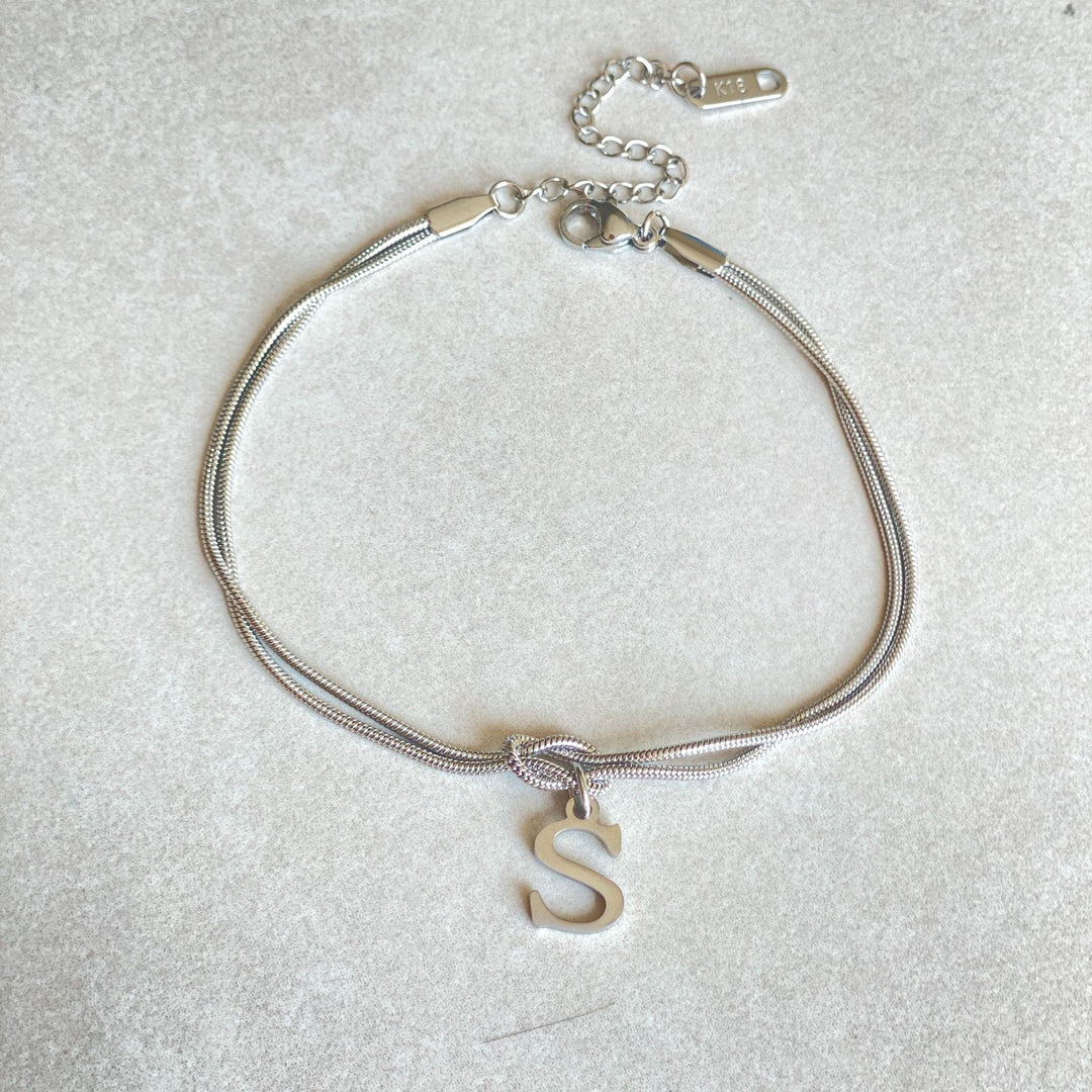 26 Letter Pendant Handmade Knotted Herringbone Snake Chain Couple Bracelet