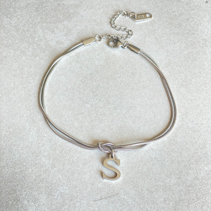 26 Letter Pendant Handmade Knotted Herringbone Snake Chain Couple Bracelet